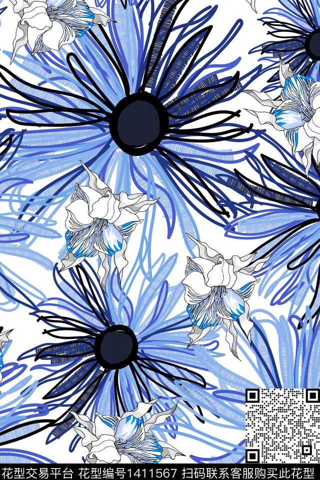 清爽底花卉花卉大牌风数码印花华亿平台下载（图片编号: 1411567） - 瓦栏（Walan）
