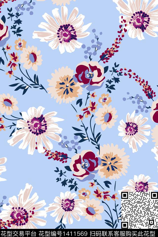 清爽底花卉花卉大牌风数码印花华亿平台下载（图片编号: 1411569） - 瓦栏（Walan）