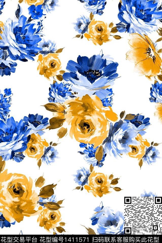 清爽底花卉花卉大牌风数码印花华亿平台下载（图片编号: 1411571） - 瓦栏（Walan）