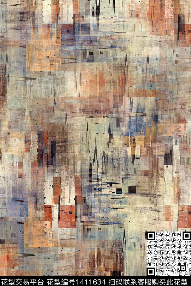 水彩抽象花卉复古数码印花华亿平台下载（图片编号: 1411634） - 瓦栏（Walan）