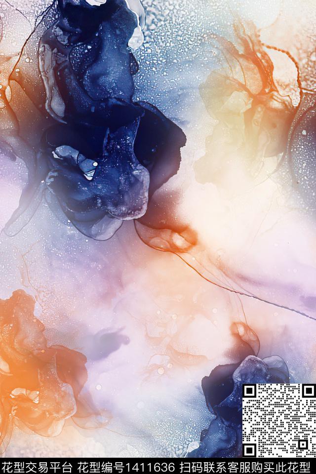 肌理水彩大牌风数码印花华亿平台下载（图片编号: 1411636） - 瓦栏（Walan）