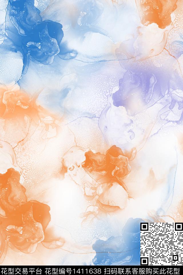 水彩抽象花卉大牌风数码印花华亿平台下载（图片编号: 1411638） - 瓦栏（Walan）