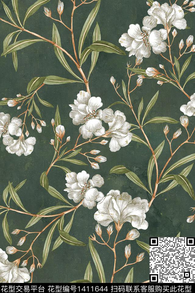 绿植树叶大牌风小清新数码印花华亿平台下载（图片编号: 1411644） - 瓦栏（Walan）