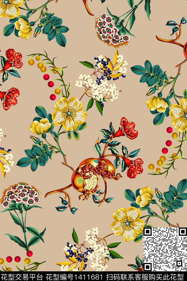清爽底花卉花卉大牌风数码印花华亿平台下载（图片编号: 1411681） - 瓦栏（Walan）