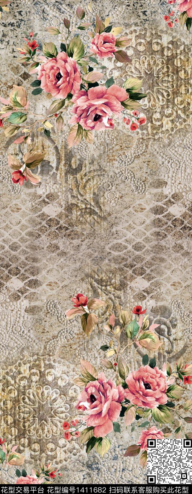 几何花卉大牌风数码印花华亿平台下载（图片编号: 1411682） - 瓦栏（Walan）