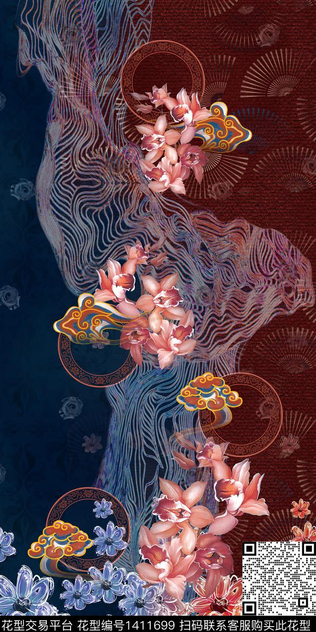 花卉旗袍中老年数码印花华亿平台下载（图片编号: 1411699） - 瓦栏（Walan）