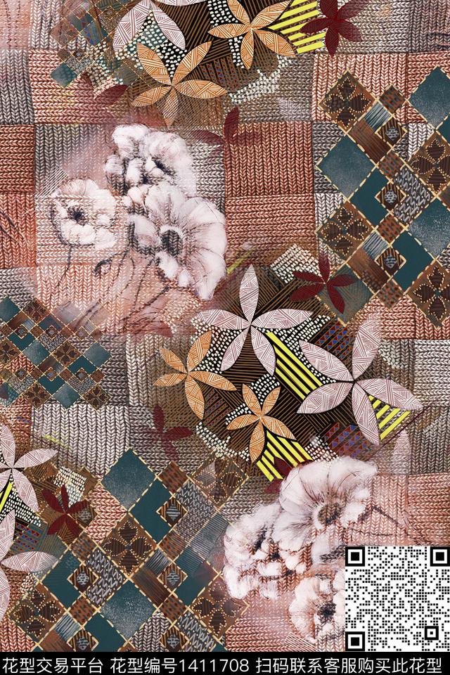 花卉满版散花中老年数码印花华亿平台下载（图片编号: 1411708） - 瓦栏（Walan）