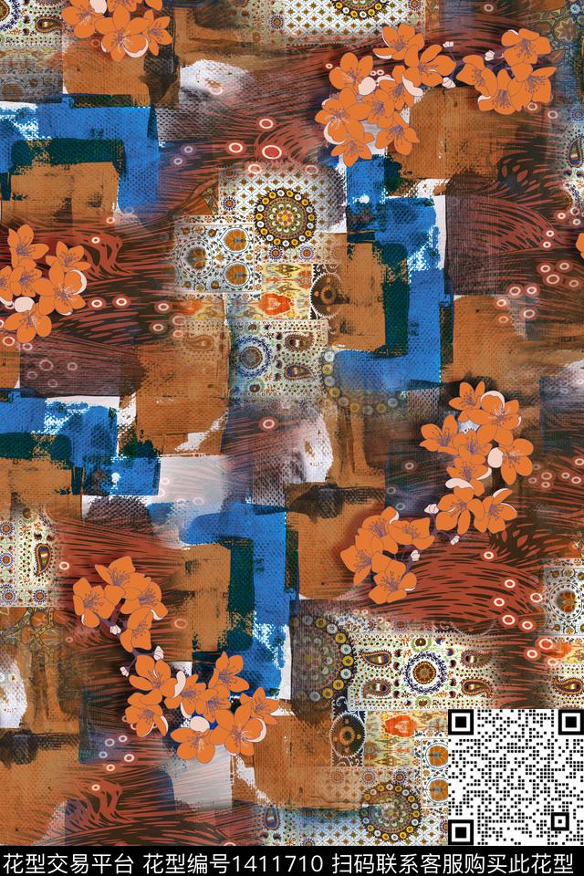 花卉满版散花中老年数码印花华亿平台下载（图片编号: 1411710） - 瓦栏（Walan）