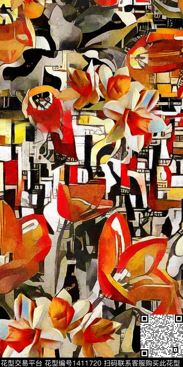 几何定位花底纹数码印花华亿平台下载（图片编号: 1411720） - 瓦栏（Walan）