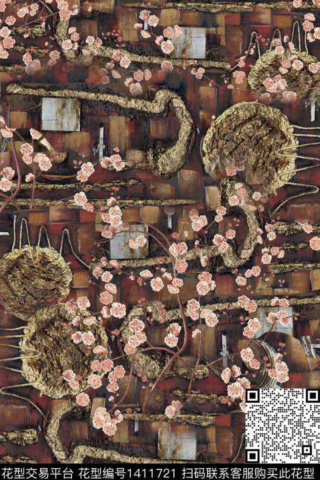 花卉满版散花中老年数码印花华亿平台下载（图片编号: 1411721） - 瓦栏（Walan）