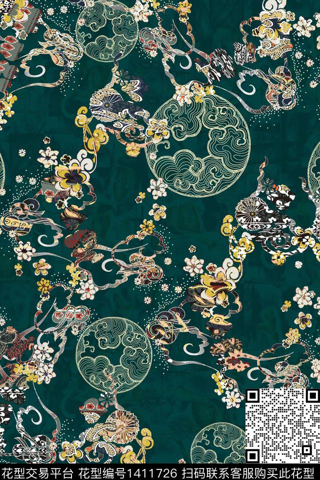 花卉满版散花中国风数码印花华亿平台下载（图片编号: 1411726） - 瓦栏（Walan）