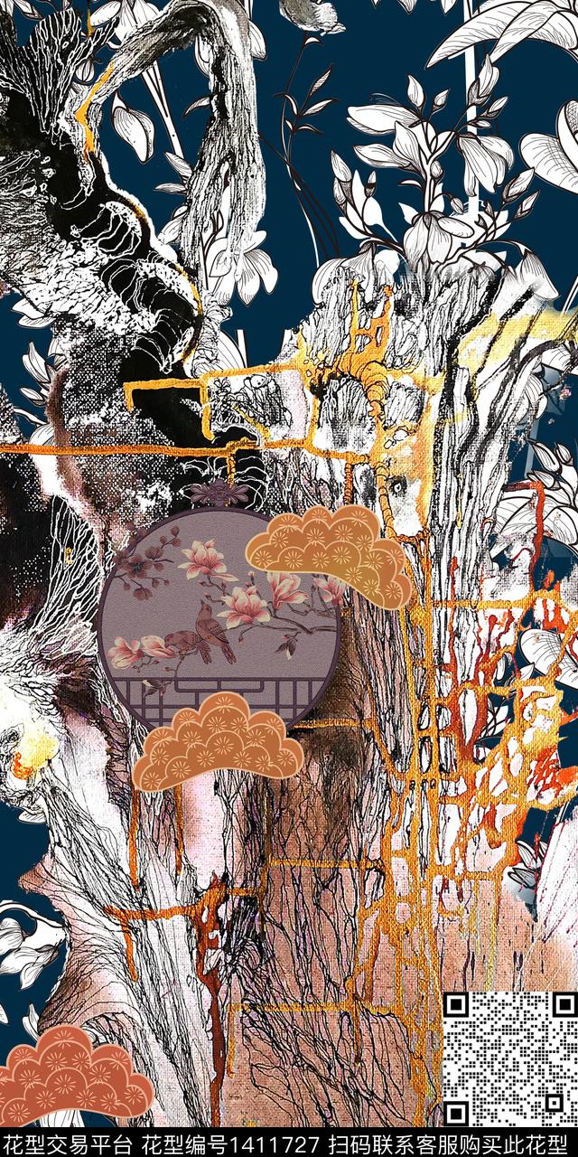 旗袍定位花中国风数码印花华亿平台下载（图片编号: 1411727） - 瓦栏（Walan）