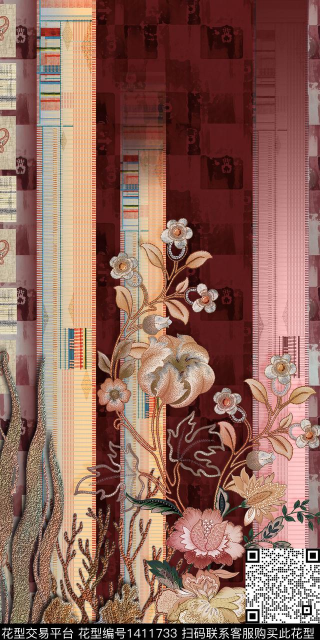 花卉旗袍中老年数码印花华亿平台下载（图片编号: 1411733） - 瓦栏（Walan）