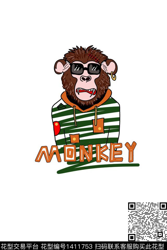 童装猴子卡通数码印花华亿平台下载（图片编号: 1411753） - 瓦栏（Walan）
