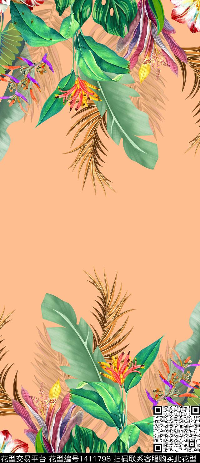 花卉双边定位热带华亿平台数码印花华亿平台下载（图片编号: 1411798） - 瓦栏（Walan）