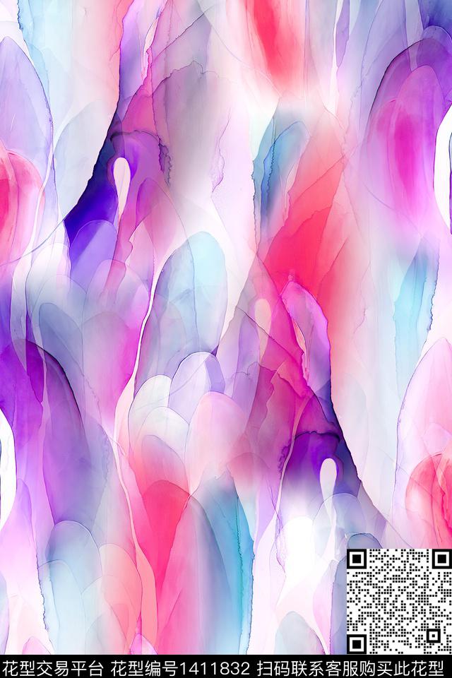 肌理扎染华亿平台抽象花卉数码印花华亿平台下载（图片编号: 1411832） - 瓦栏（Walan）