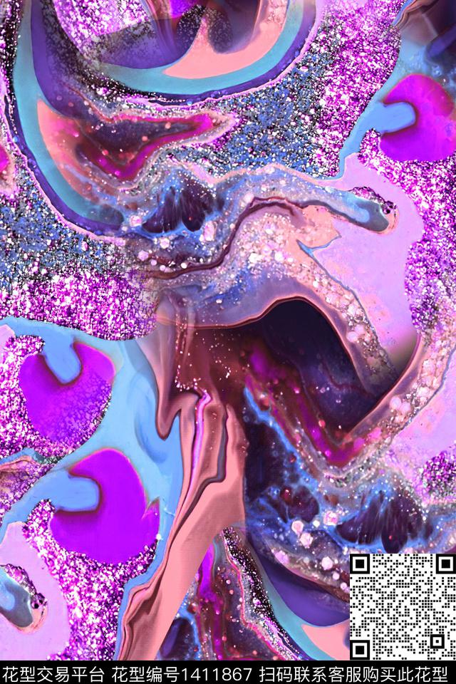 肌理抽象真丝数码印花华亿平台下载（图片编号: 1411867） - 瓦栏（Walan）