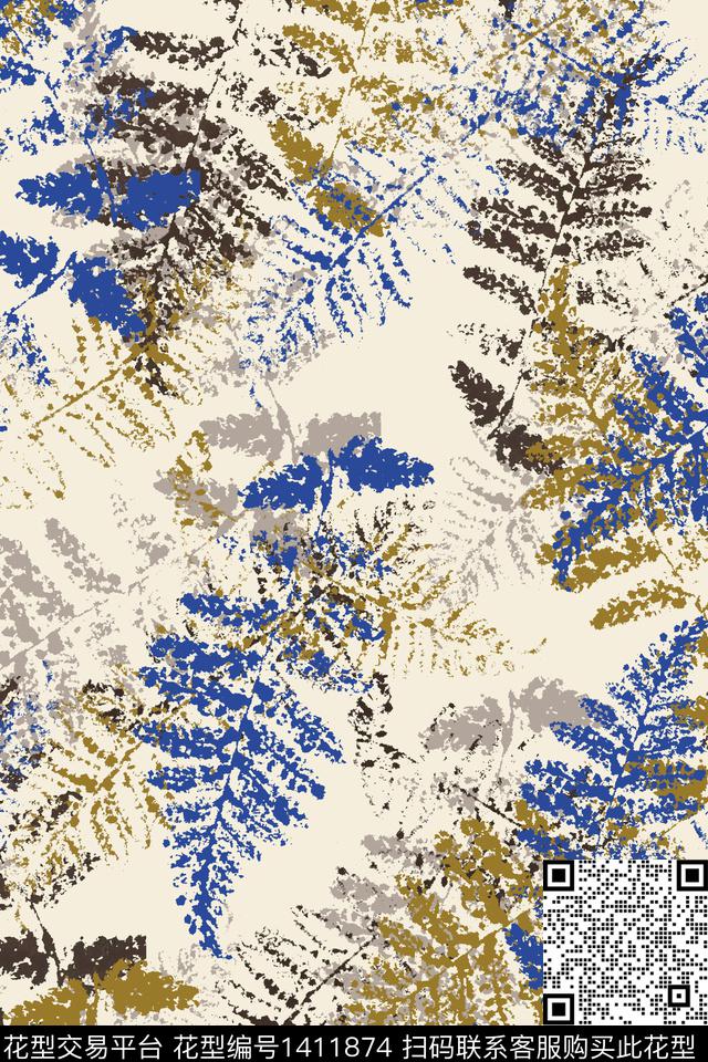 肌理真丝绿植树叶数码印花华亿平台下载（图片编号: 1411874） - 瓦栏（Walan）