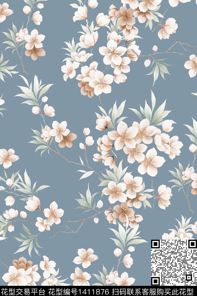 花卉小清新真丝数码印花华亿平台下载（图片编号: 1411876） - 瓦栏（Walan）