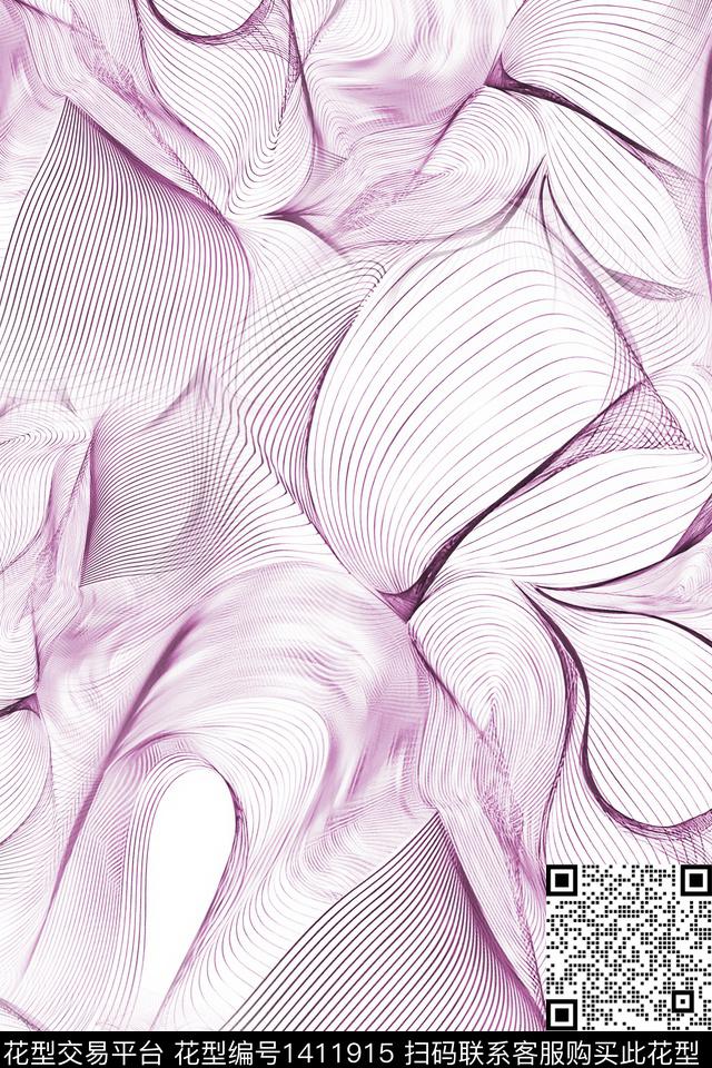 线条肌理抽象花卉数码印花华亿平台下载（图片编号: 1411915） - 瓦栏（Walan）