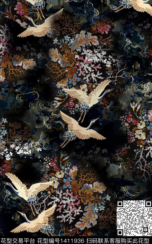 数码华亿平台花卉中国风数码印花华亿平台下载（图片编号: 1411936） - 瓦栏（Walan）