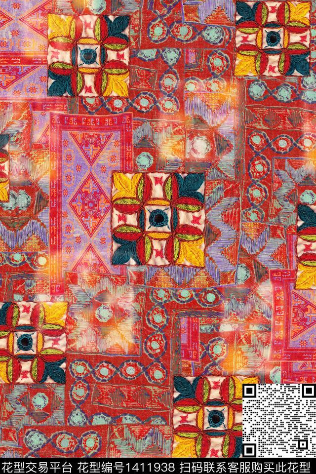 民族风几何格子数码印花华亿平台下载（图片编号: 1411938） - 瓦栏（Walan）