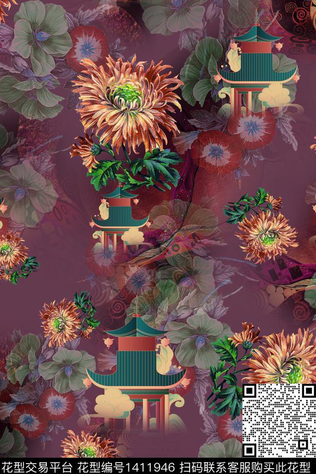 连衣裙香云纱中国风传统印花华亿平台下载（图片编号: 1411946） - 瓦栏（Walan）