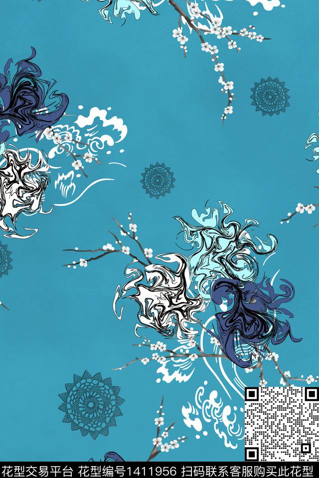 旗袍香云纱真丝数码印花华亿平台下载（图片编号: 1411956） - 瓦栏（Walan）