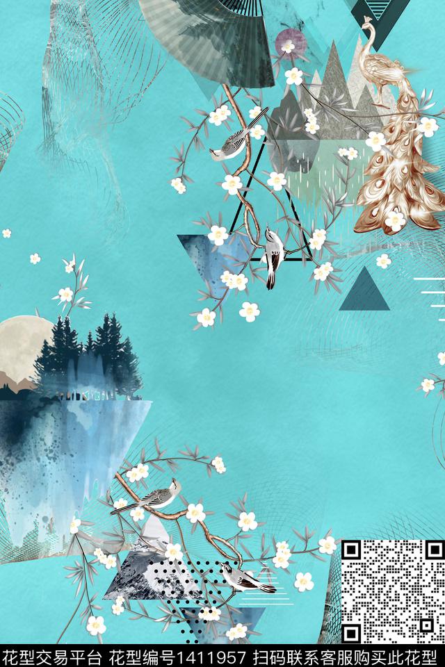 旗袍香云纱真丝数码印花华亿平台下载（图片编号: 1411957） - 瓦栏（Walan）