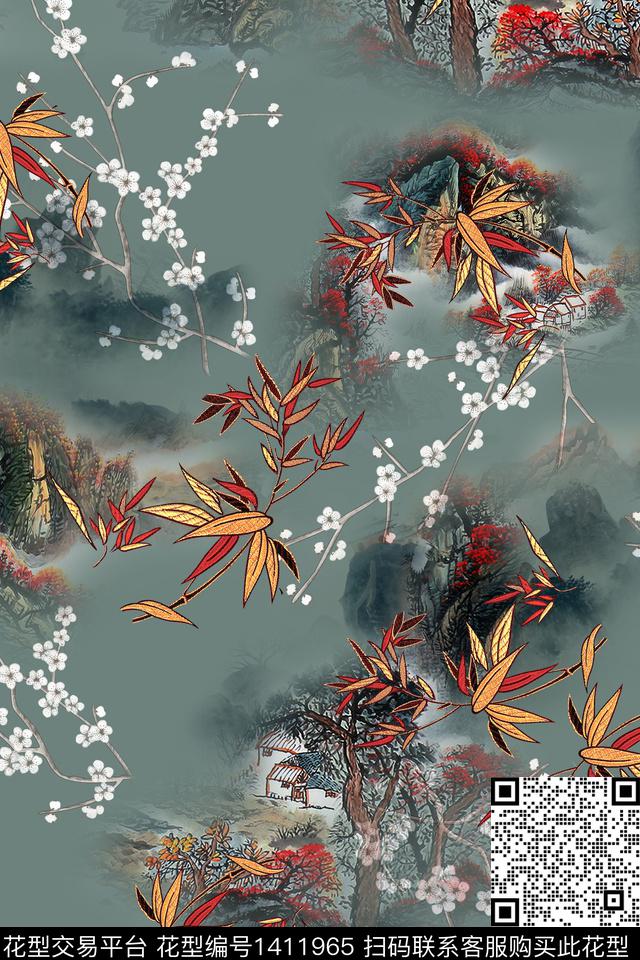 旗袍香云纱真丝数码印花华亿平台下载（图片编号: 1411965） - 瓦栏（Walan）