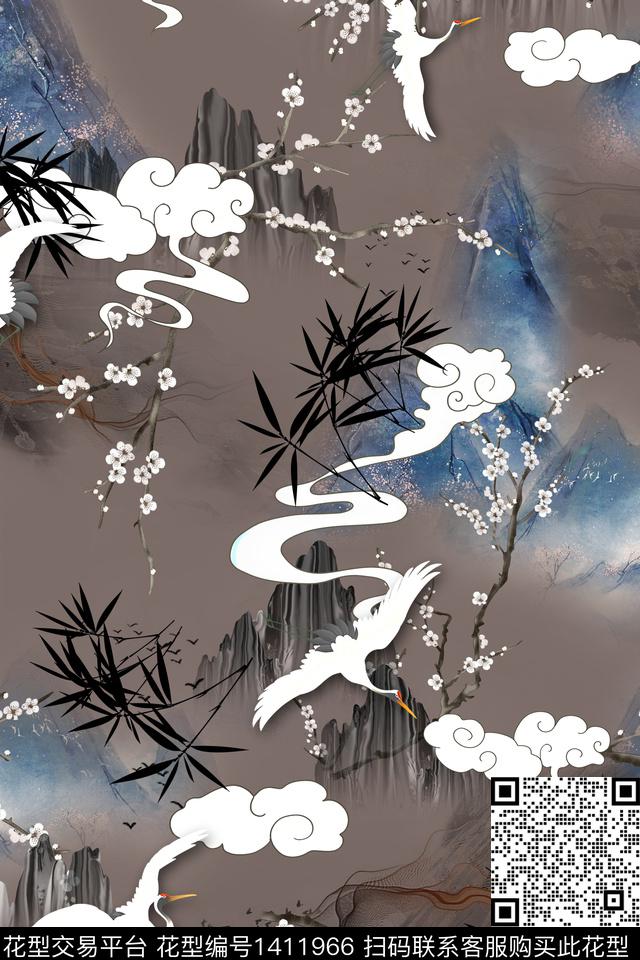 旗袍香云纱真丝数码印花华亿平台下载（图片编号: 1411966） - 瓦栏（Walan）