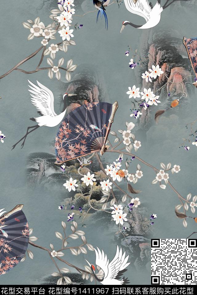 旗袍香云纱真丝数码印花华亿平台下载（图片编号: 1411967） - 瓦栏（Walan）