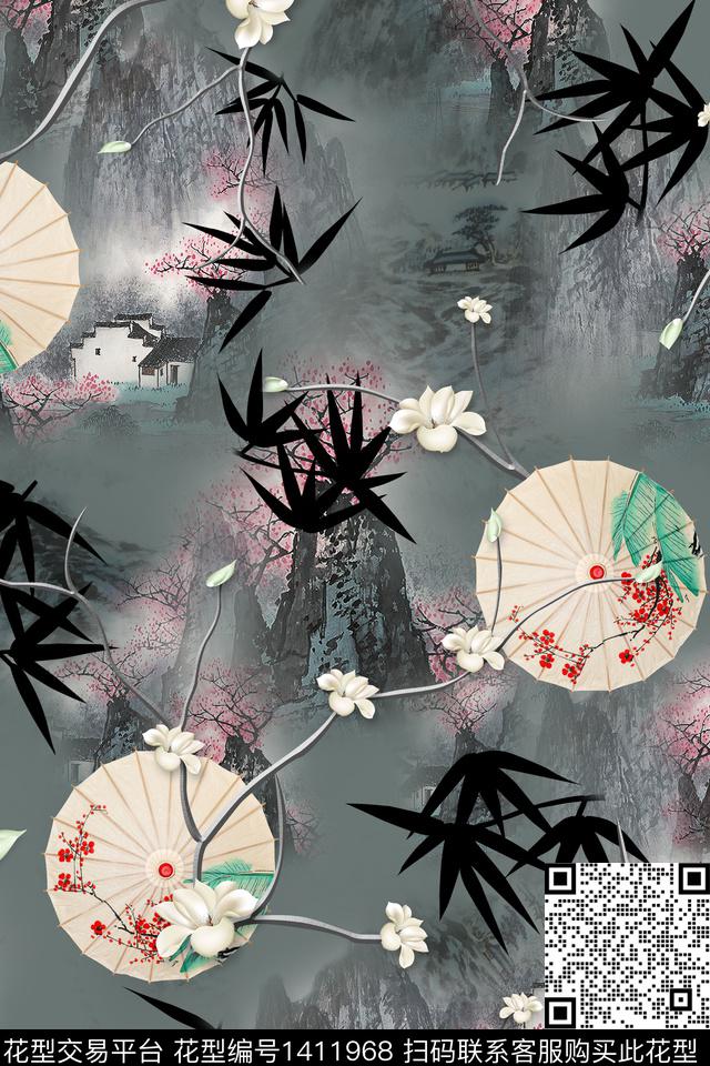 旗袍香云纱真丝数码印花华亿平台下载（图片编号: 1411968） - 瓦栏（Walan）