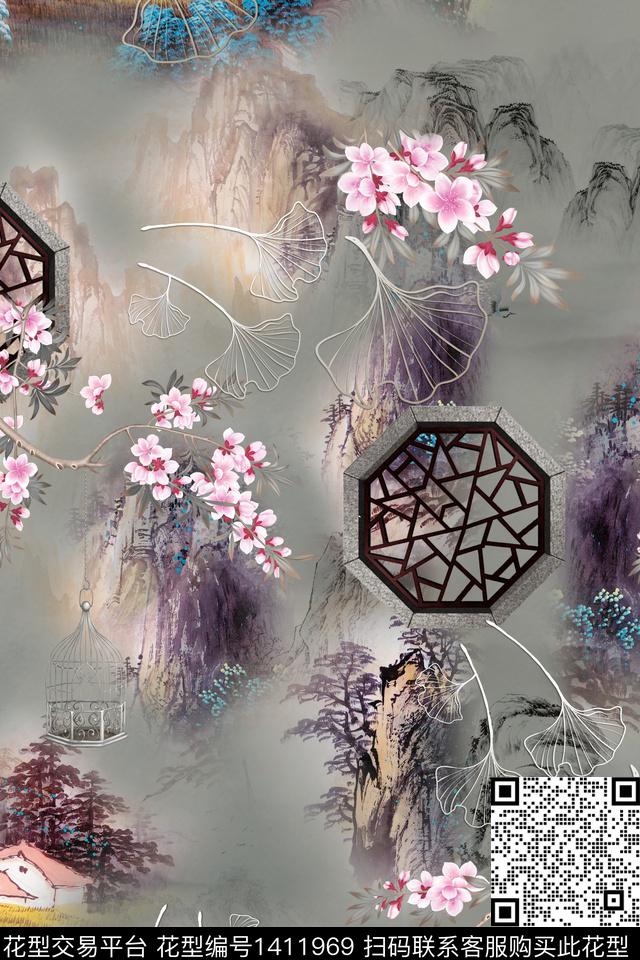 旗袍香云纱真丝数码印花华亿平台下载（图片编号: 1411969） - 瓦栏（Walan）