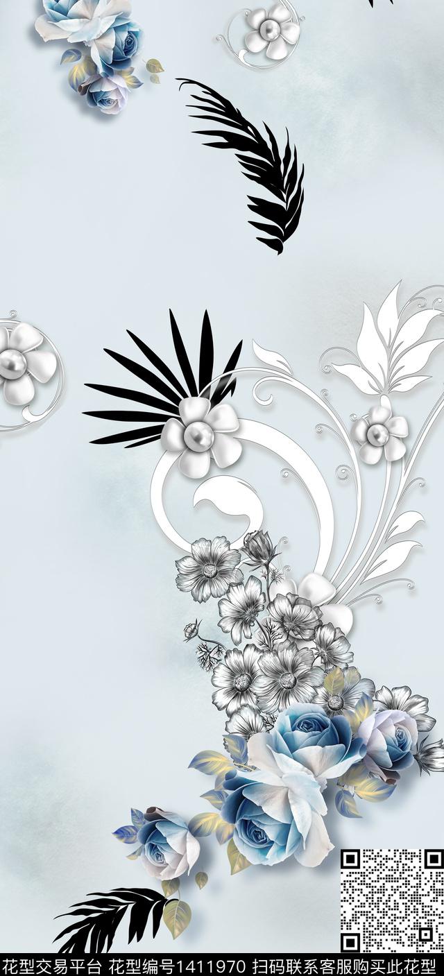 旗袍香云纱真丝数码印花华亿平台下载（图片编号: 1411970） - 瓦栏（Walan）