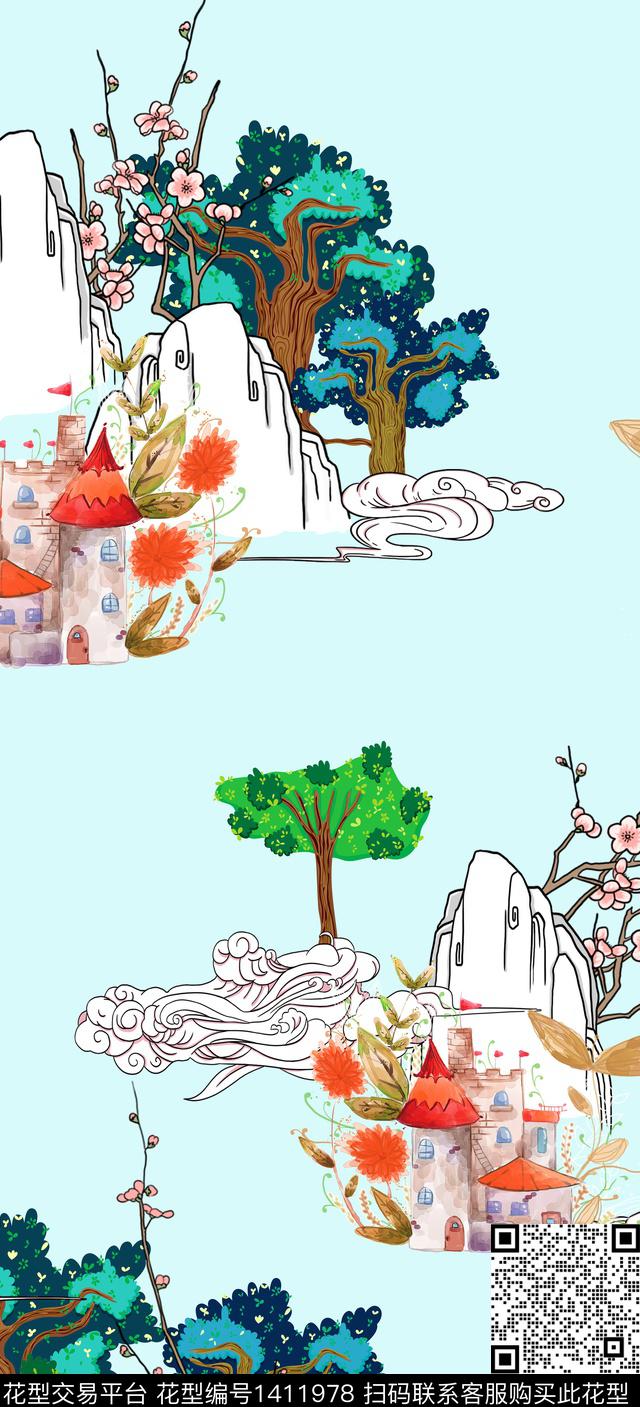 旗袍卡通真丝数码印花华亿平台下载（图片编号: 1411978） - 瓦栏（Walan）