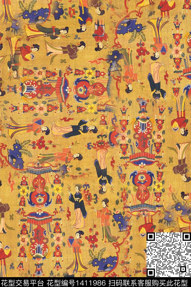 香云纱真丝中国风数码印花华亿平台下载（图片编号: 1411986） - 瓦栏（Walan）