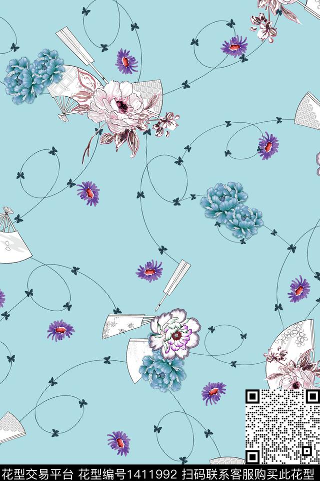 几何花卉旗袍真丝数码印花华亿平台下载（图片编号: 1411992） - 瓦栏（Walan）