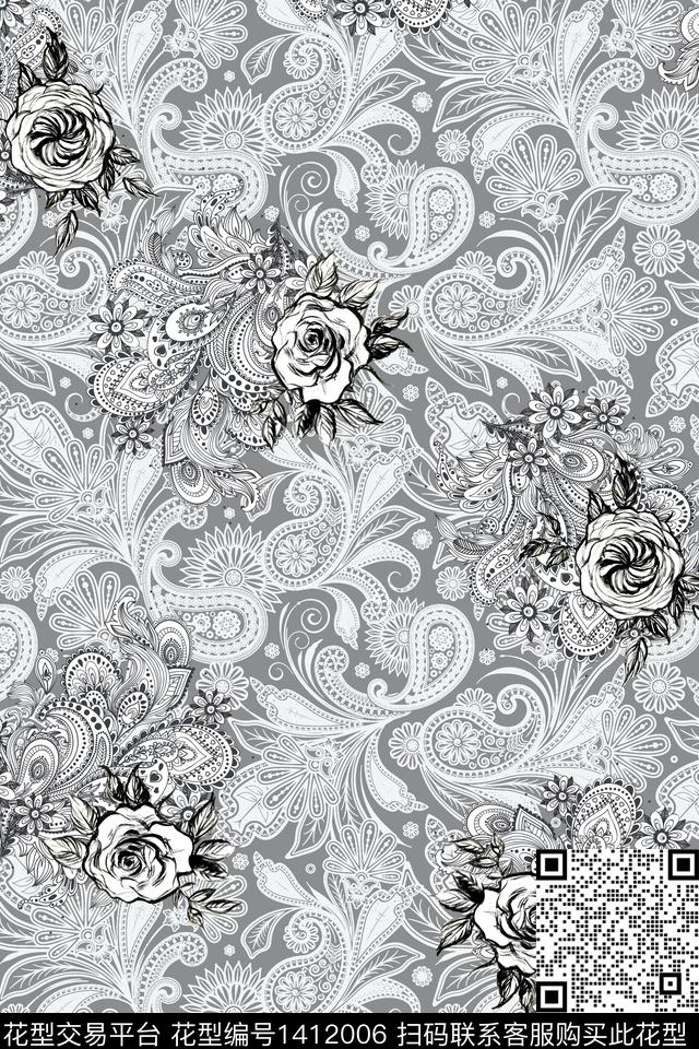 大牌风真丝佩斯利数码印花华亿平台下载（图片编号: 1412006） - 瓦栏（Walan）