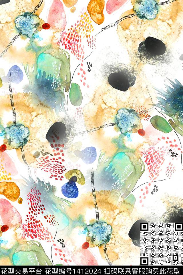 肌理抽象真丝数码印花华亿平台下载（图片编号: 1412024） - 瓦栏（Walan）