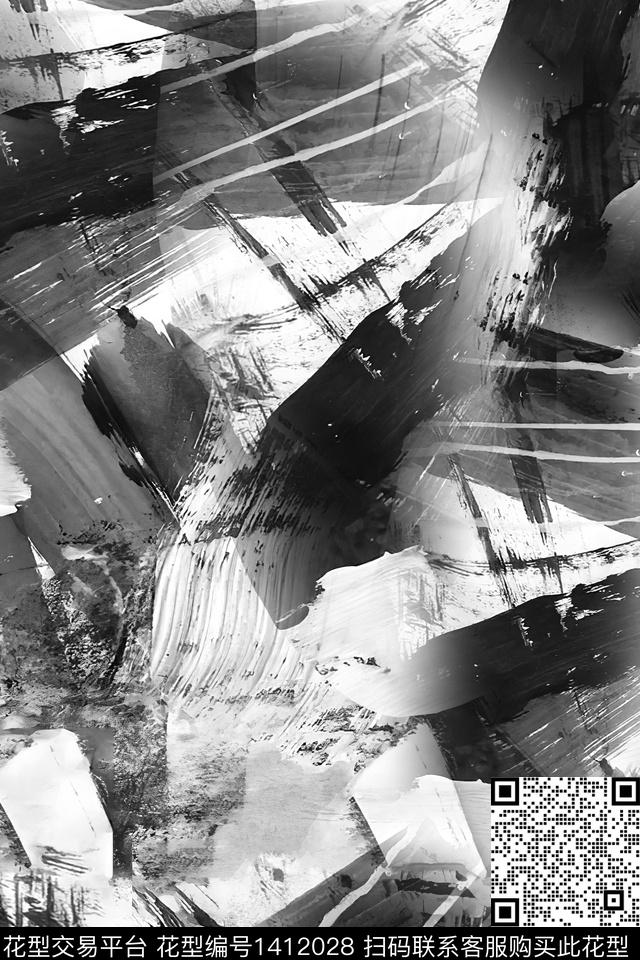 肌理抽象真丝数码印花华亿平台下载（图片编号: 1412028） - 瓦栏（Walan）