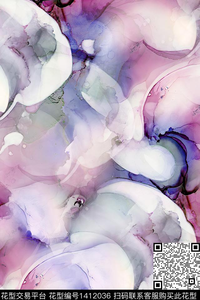 肌理扎染华亿平台抽象花卉数码印花华亿平台下载（图片编号: 1412036） - 瓦栏（Walan）