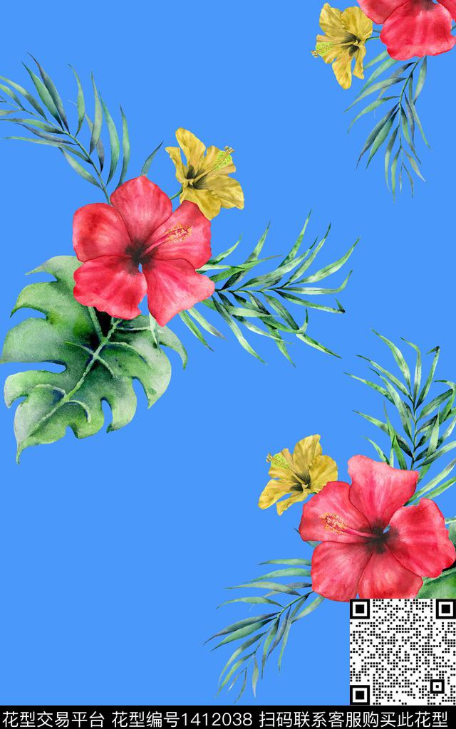 绿植树叶水彩动物数码印花华亿平台下载（图片编号: 1412038） - 瓦栏（Walan）