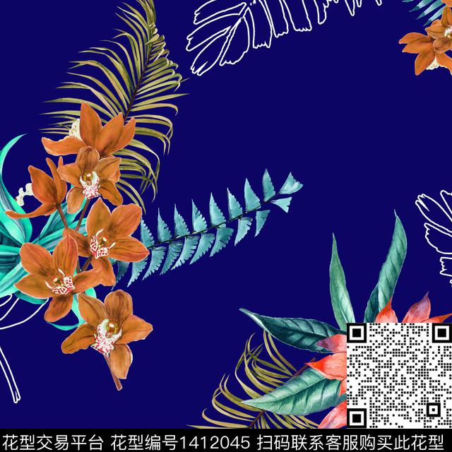 绿植树叶水彩动物数码印花华亿平台下载（图片编号: 1412045） - 瓦栏（Walan）