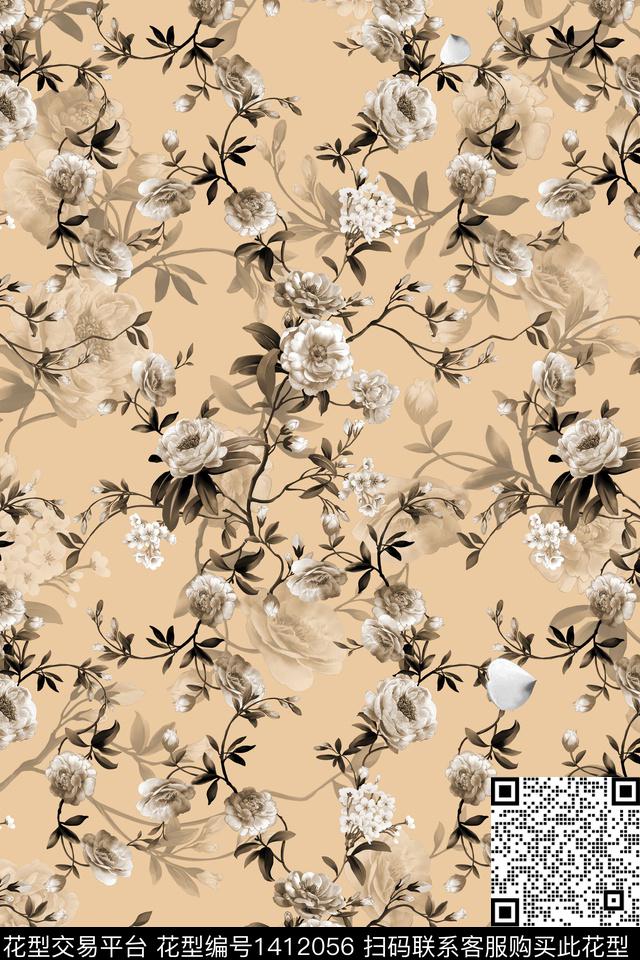 清爽底花卉花卉大牌风数码印花华亿平台下载（图片编号: 1412056） - 瓦栏（Walan）