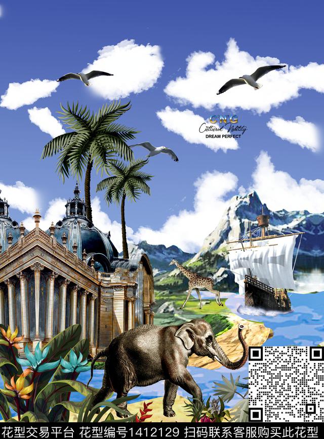 定位花字母大牌风数码印花华亿平台下载（图片编号: 1412129） - 瓦栏（Walan）