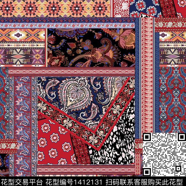 复古民族风真丝数码印花华亿平台下载（图片编号: 1412131） - 瓦栏（Walan）