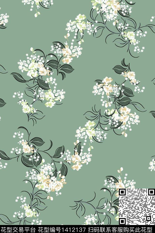 清爽底花卉花卉大牌风数码印花华亿平台下载（图片编号: 1412137） - 瓦栏（Walan）
