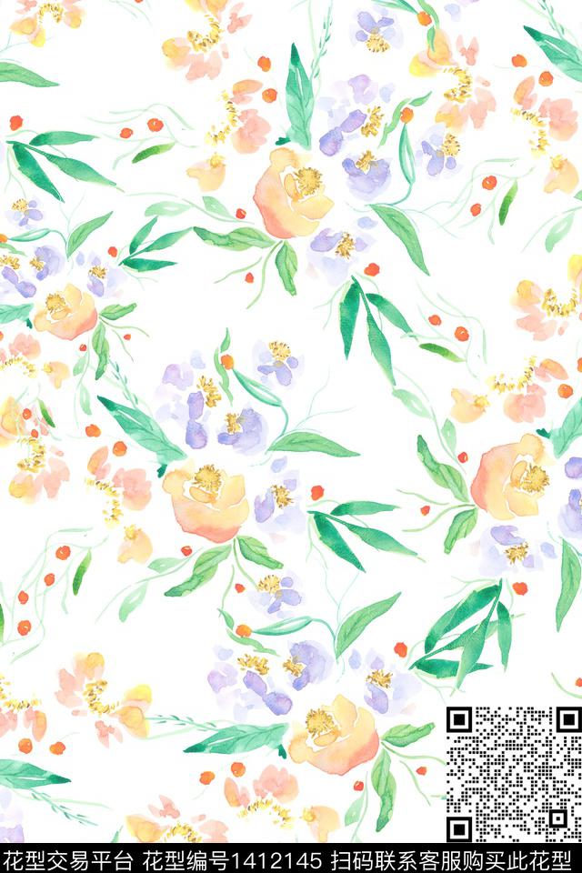 清爽底花卉花卉大牌风数码印花华亿平台下载（图片编号: 1412145） - 瓦栏（Walan）