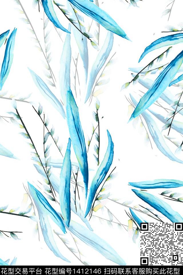 清爽底花卉花卉大牌风数码印花华亿平台下载（图片编号: 1412146） - 瓦栏（Walan）